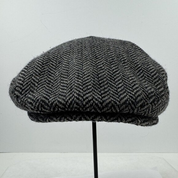 Chaps Mens Herringbone Flat Cap Newsboy Hat Wool Polyester Black Gray S/M - Picture 1 of 8